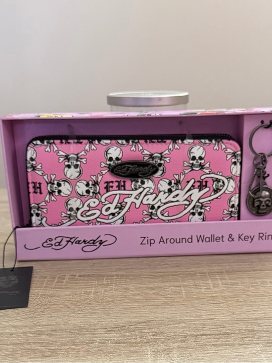 Ed Hardy Handbags - Ed Hardy Pink Zip Around Wallet & Skull Key Ring Gift Set NWT